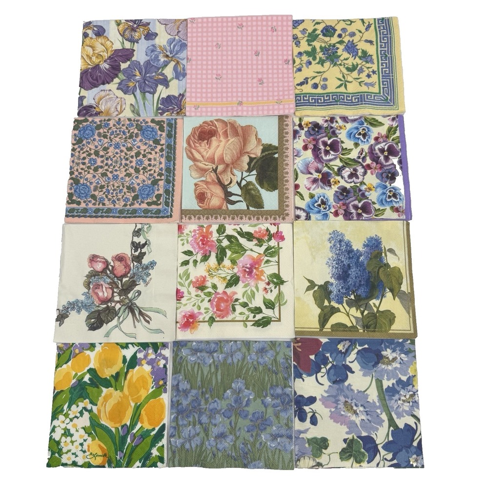 Decoupage Napkins Paper LOT (12) Paper Napkin Assorted Flowers Floral Vintage